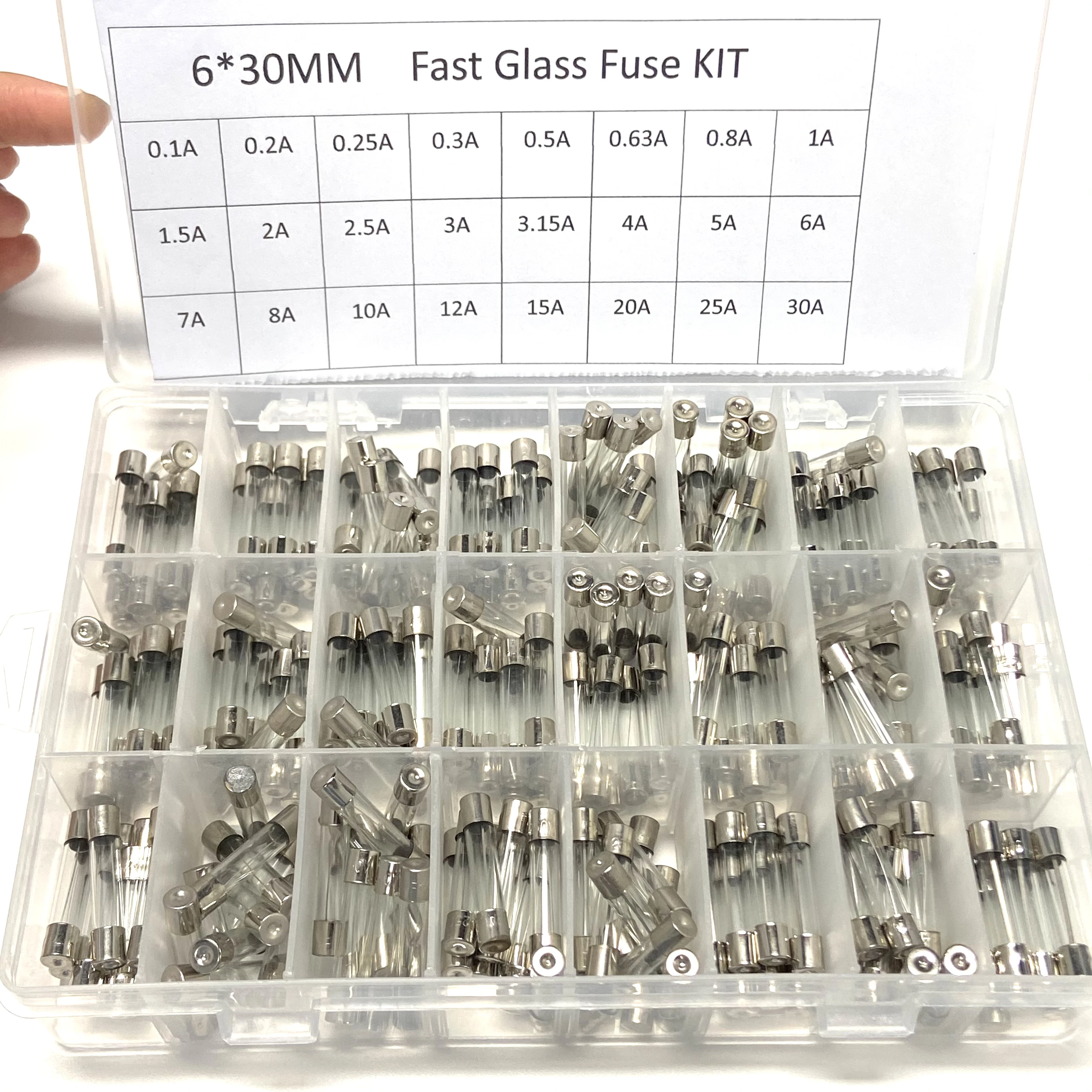 240Pcs 6*30MM 6X30 Glass Tube Fuse Quick Blow Glass Tube Fuse Assortment Kit Fast-blow Glass 0.1A-30A Fuses