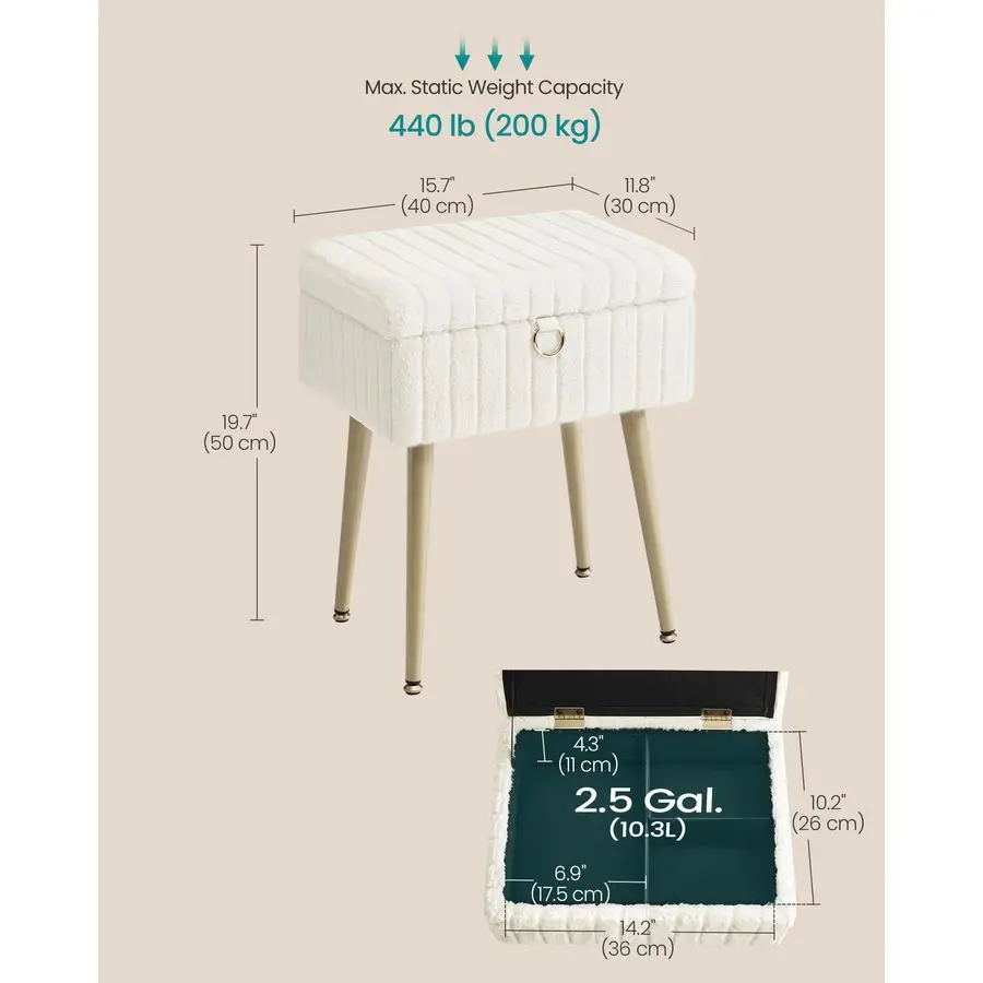 

Туалетный стул-табурет с отсеком для хранения, стул для макияжа, подставка для ног, пуфик, металлические ножки, регулируемые опоры, для гостиной, спальни