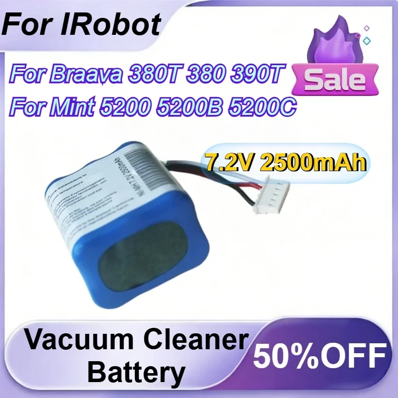 for IRobot Braava 380T 380 390T for Mint 5200 5200B 5200C Battery 7.2V 2500mAh NI-MH Vacuum Cleaner Battery