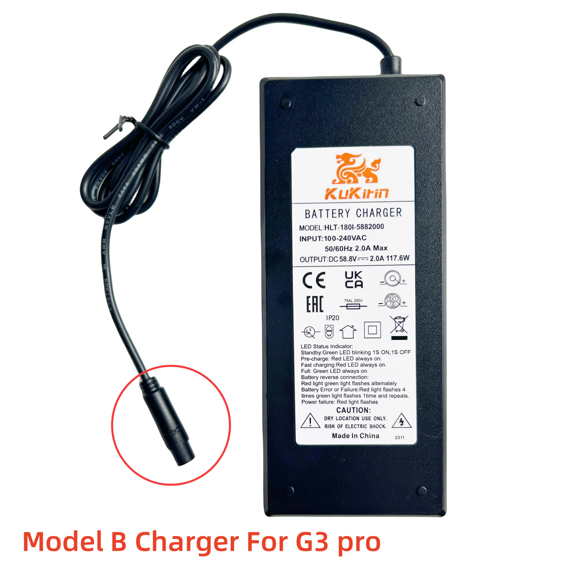 Original Kugoo Kukirin G3 Pro Battery Charger Electric Scooter 58.8V 2.0A Lithium Charger  Parts Replacement Accessories