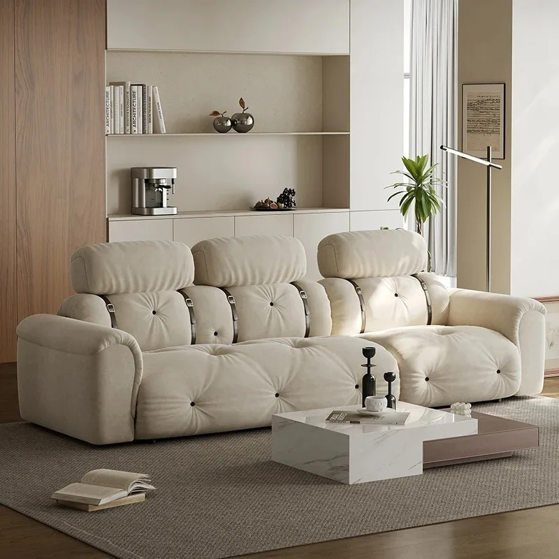 #Italian Designer Three-Person Extendable Fabric Sofa Modern Simple Style Straight Sponge For Living Room Frosted Cloth New Styl