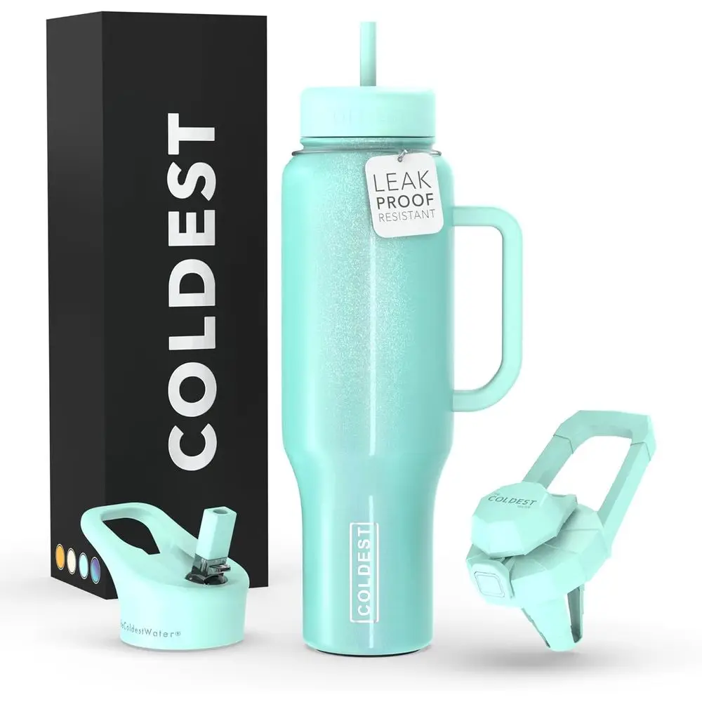 

Insulated Stainless Steel Tumbler with Handle, Leak-Proof, 100% Spill-Proof, 3 Lids, 46 oz, Astronaut Green Glitter