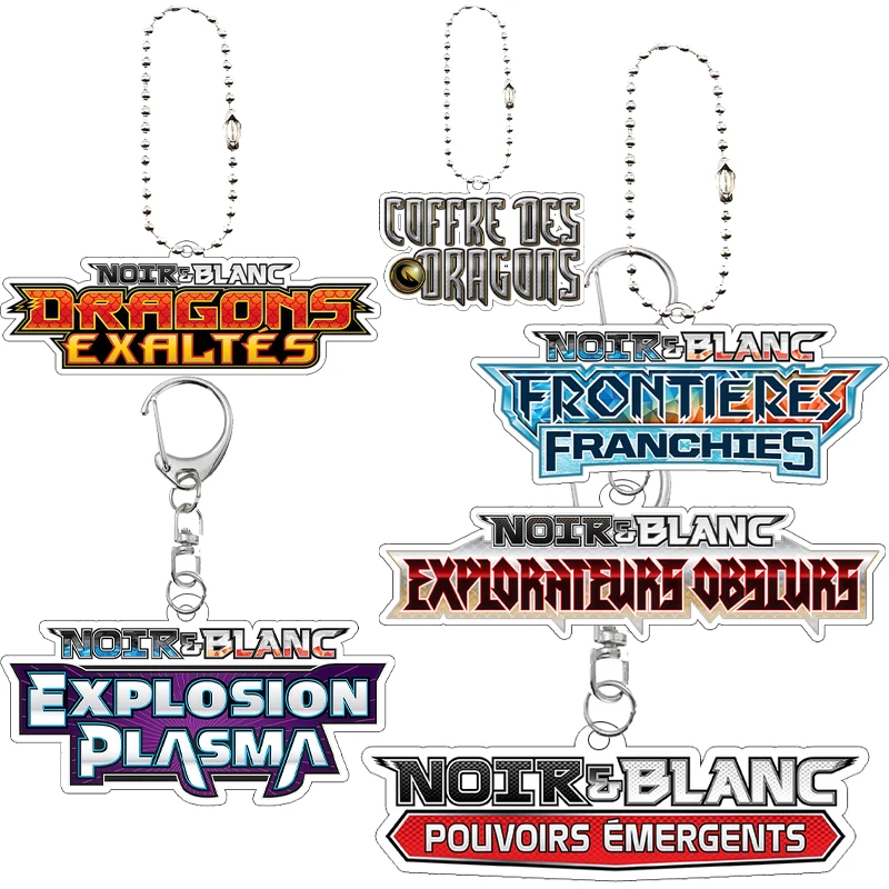 Anime francés Noir Blanc monstruo de bolsillo serie TCG llavero acrílico encanto bolsa dibujos animados Ptcg juego colección tarjeta Logo coche colgante