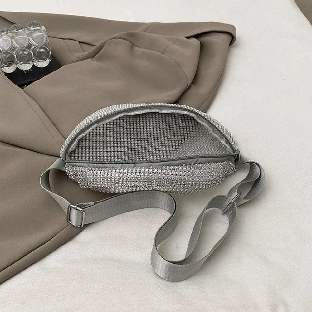 Casual Lightweight Rhinestone Waist Packs Versatile Korean Style Chest Bag Phone Pack Messenger Bag Zipper Crossbody Bag Sport