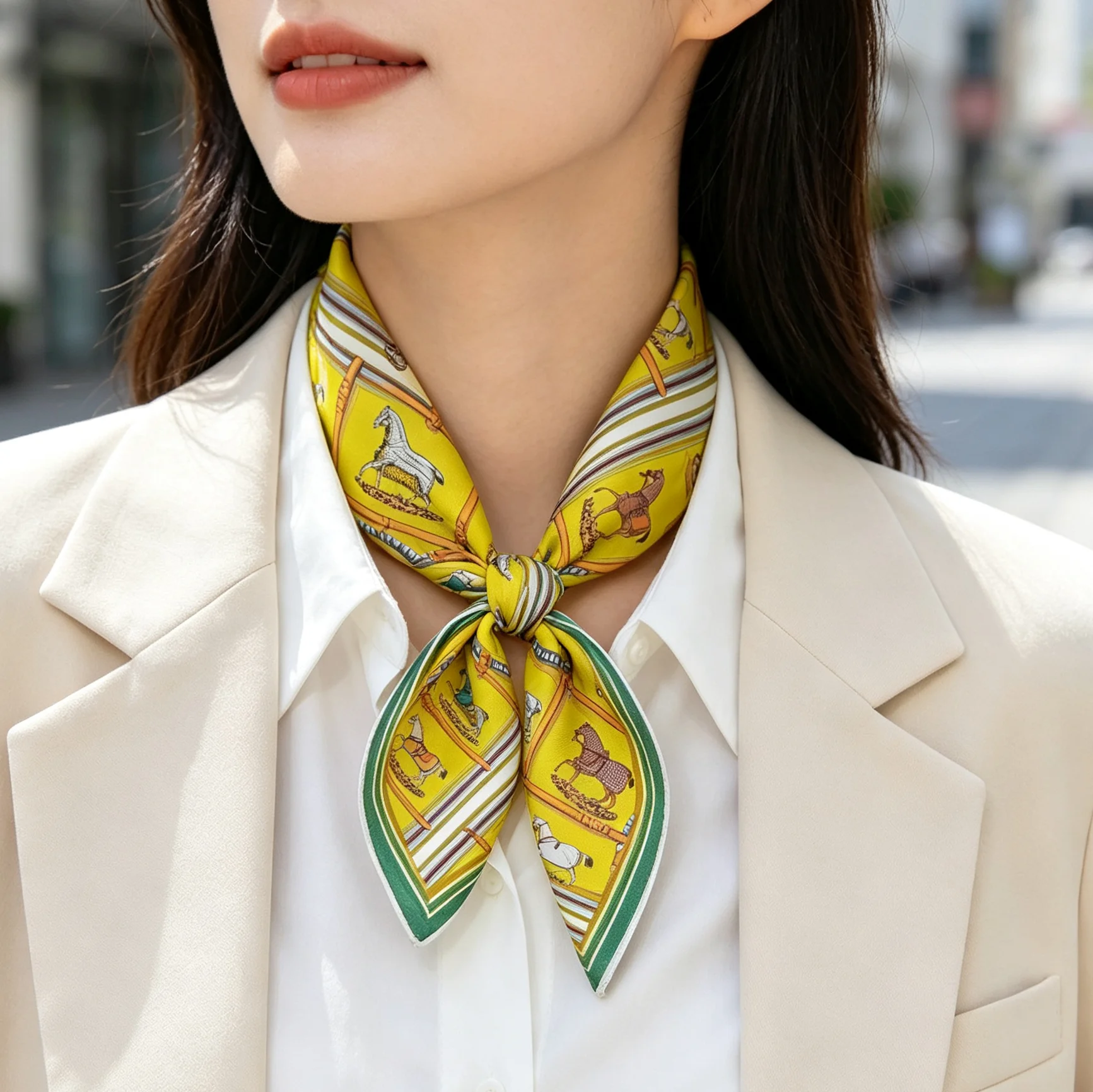 Hand Rolled Edges Women's Scarf Silk The Horse Scarf Square Shawl Decorative Headband Neck Luxury Design