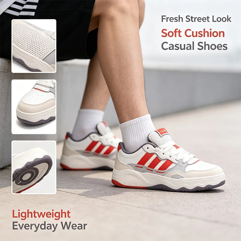 Adidas Originals White Red Casual Sneakers for Women Men Lightweight Breathable Shoes Soft Sole Non-Slip Fashion Sneakers
