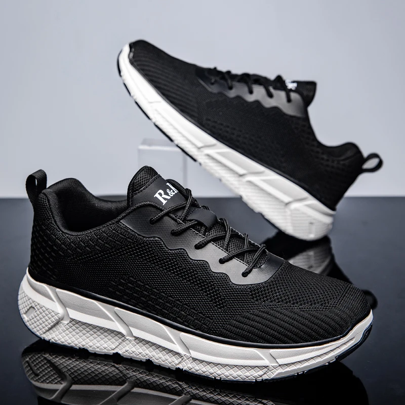 

2025 г., спортивная обувь с дышащей сеткой, удобная амортизирующая уличная нескользящая повседневная мужская обувь большого размера на толстой подошве для бега