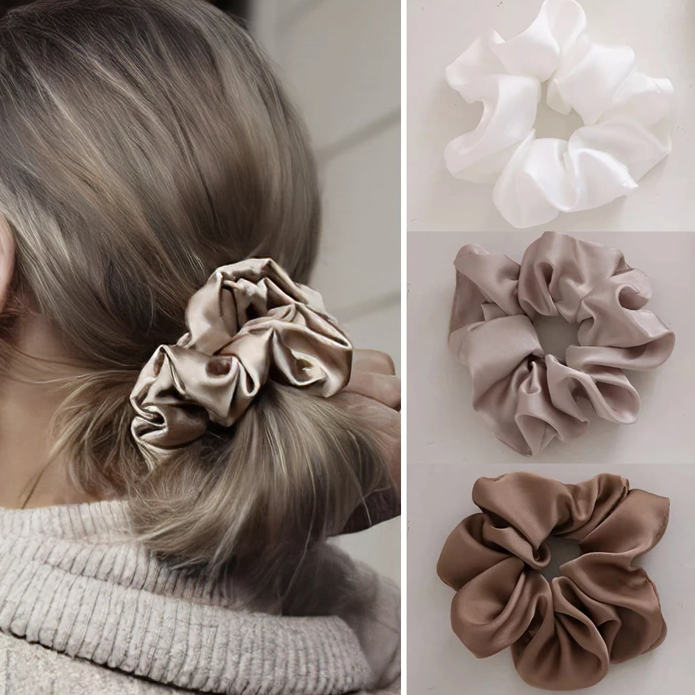 French Solid Color Silk Scrunchie Women Girl Hair Rubber Bands Ponytail Holder Elastic Hair Ties Chouchou Cheveux Femme Headwear