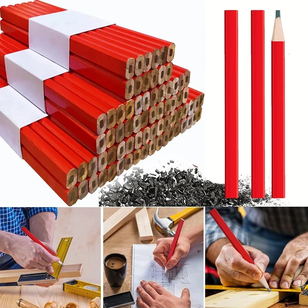 2/10pcs Carpenter Pencil Special Marking Pen with Scale Diy Coarse Core Black Pencil Woodworking Tool Note Number Pen Stationery