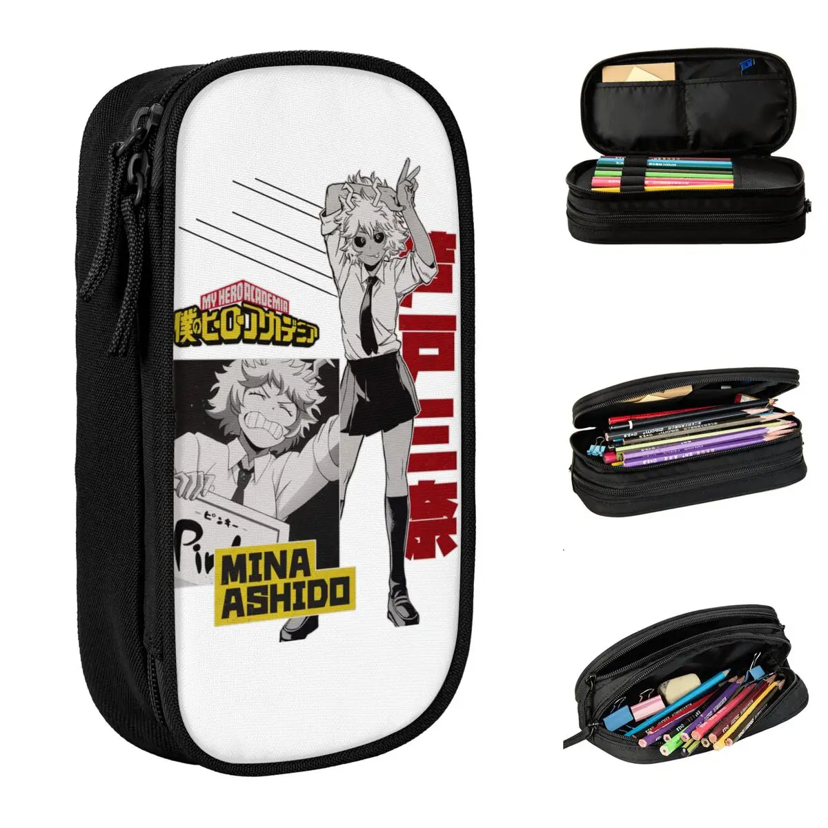 Mina Ashido Hero Pencil Case Boku No My Hero Academia Pen Holder Bag for Student Large Storage School Supplies Gift Pencil Pouch