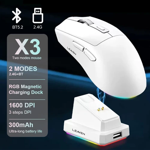 Imagen 1 del producto Ratón Bluetooth de dos modos X3, ratón inalámbrico de 1600 DPI para Gamer, ergonómico, para oficina, RGB, táctil, Base de carga magnética BT5.2/2,4G, nuevo