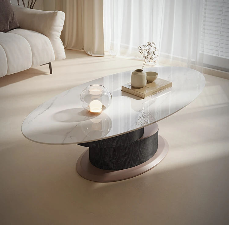 

French Entry Lux Oval Marble Tea Table Italian Cream Style Living Room Home Shaped Tea Table