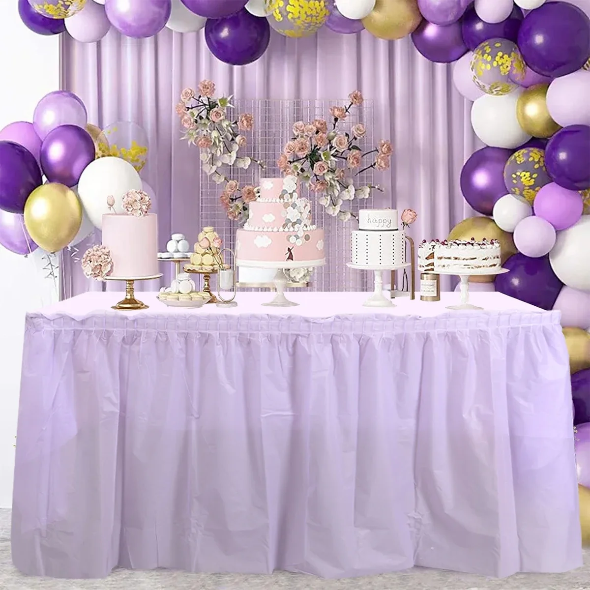 1 Satz schlichter Einweg-Tischrock, rechteckige PE-Tischdecke und Rockdekoration für Hochzeit, Geburtstag, Partyzubehör – Detail 9