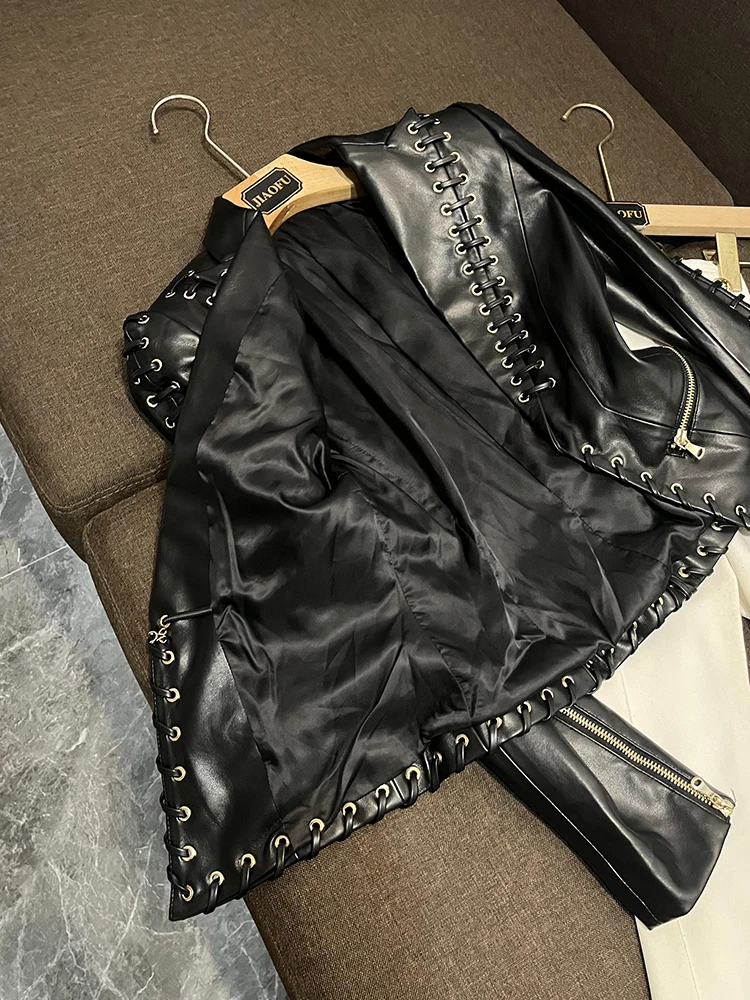 Manteau Jaet en cuir lourd Du Faionable Star Commute Sle Slim Fit Cuir synthétique Long Sve rond Ne JF-