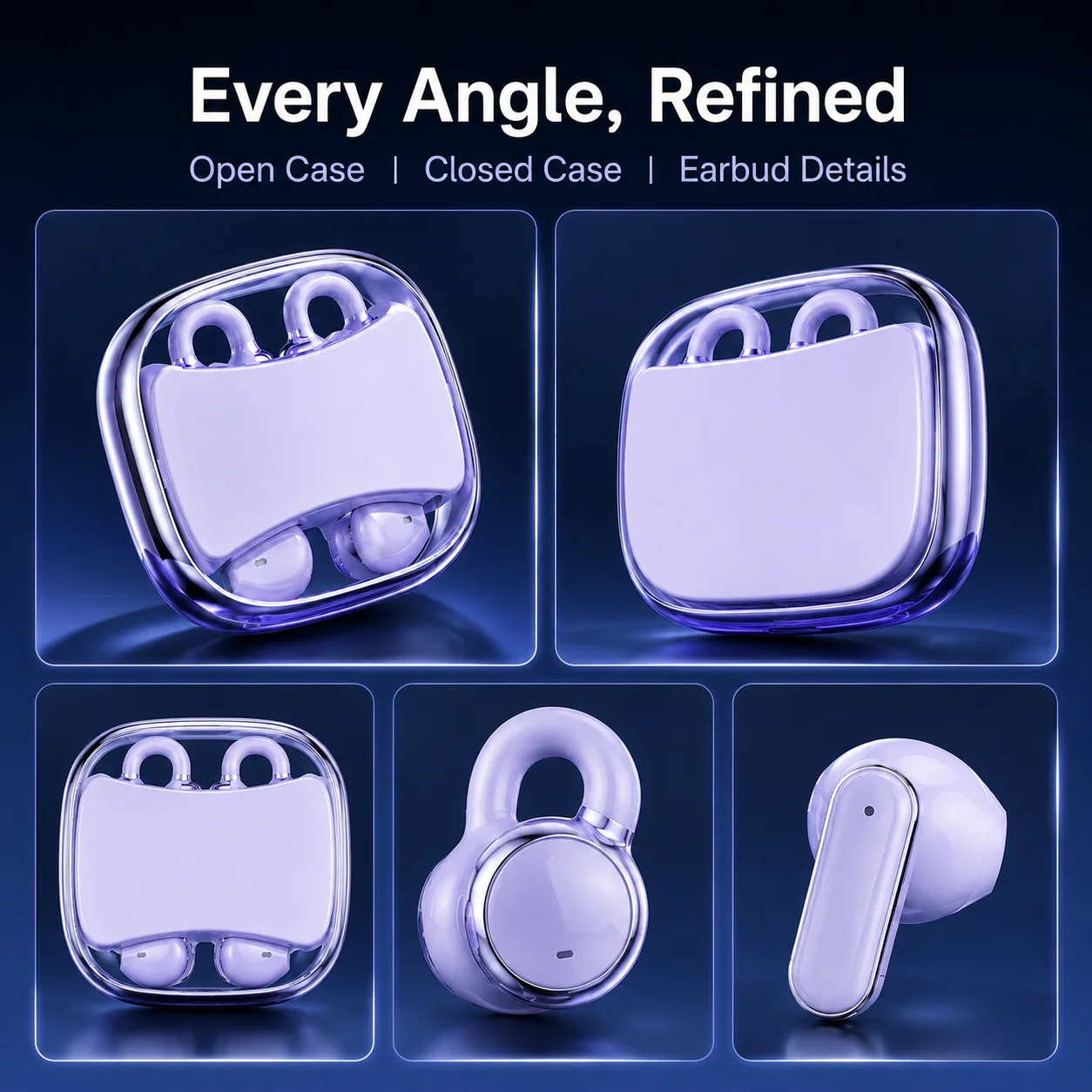 2 pairs TWS earbuds Bluetooth 5.4 Clip-on & In-Ear Wireless Headphones 65ms Low Latency HiFi Stereo 60H Type-C Fast Charging