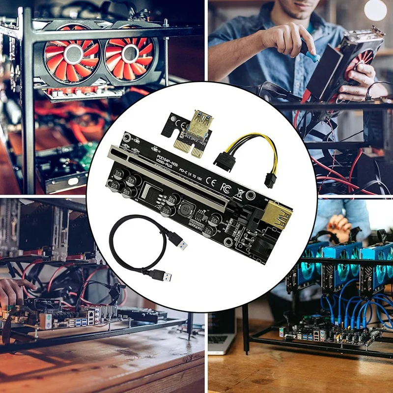 VER009S Plus PCI-E Riser Card 009S Plus PCIE X1-X16 4-контактный 6-контактный кабель питания USB 3.0 для видеокарты GPU Miner Mining