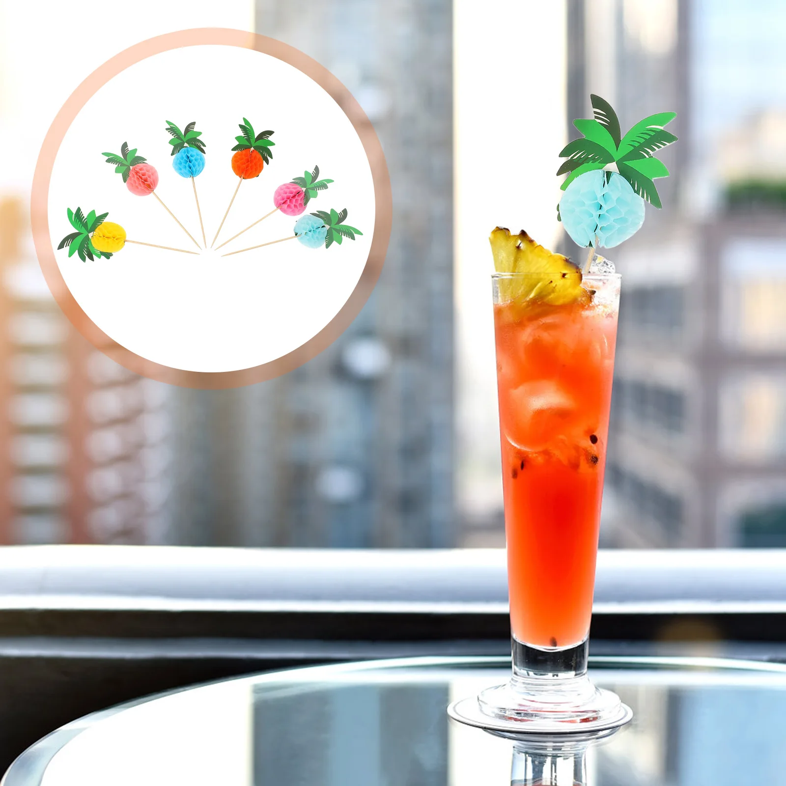 

50pcs Coconut Tree Fruit Picks Biodegradable Wooden Sticks for Party Drink Garnish Cocktail Appetizer Supplies Disposable Food