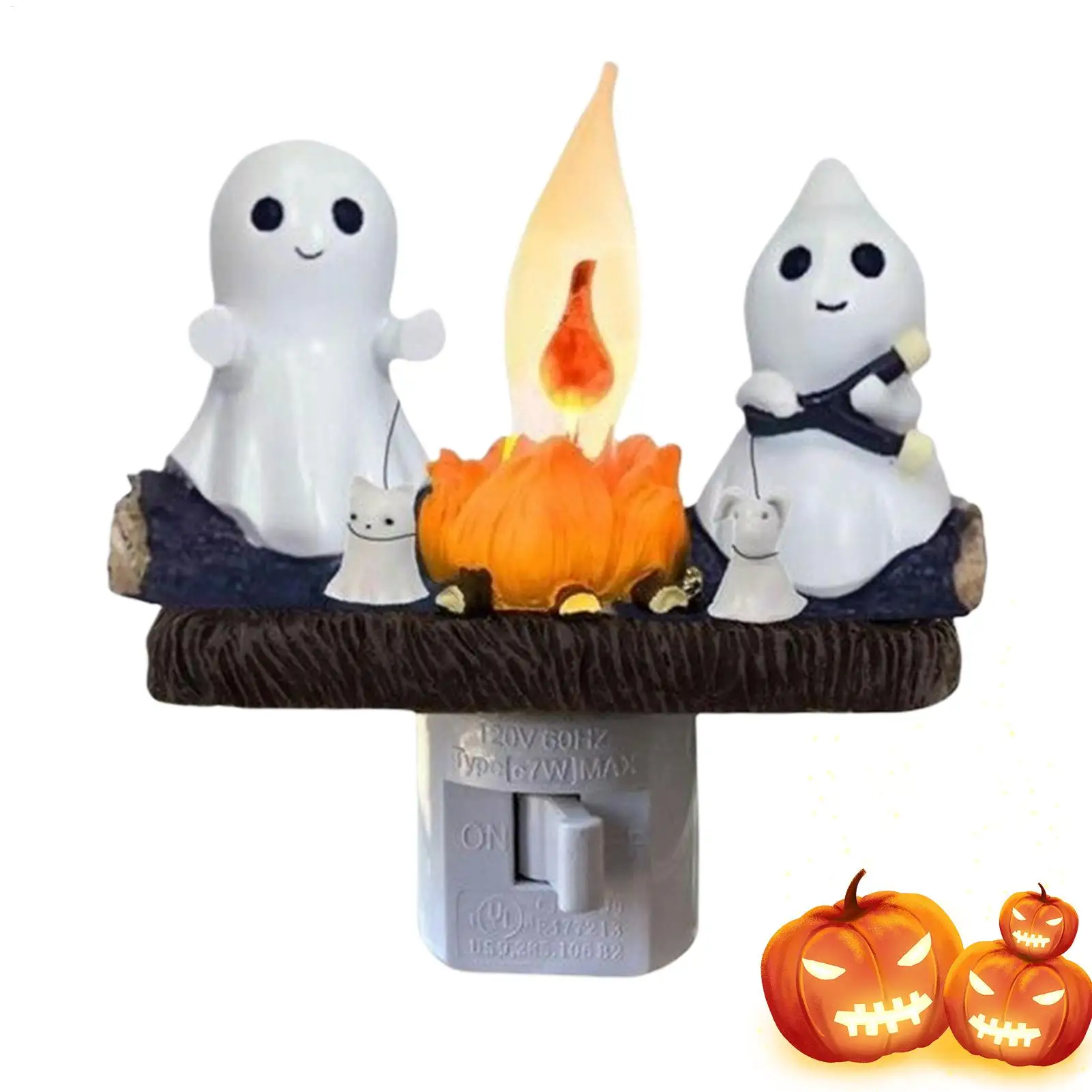 

Ghost Campfire Night Light Plug In Ghosts Campfire Flicker Flame Halloween Nightlight Resin Spooky Party Decor Festive