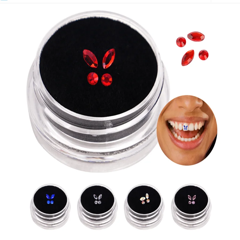 4Pcs/Box Dental Tooth Gems Crystal Diamond Ornament Color Teeth Jewelry Denture Acrylic Gems Fashion Teeth Jewelry Decoration