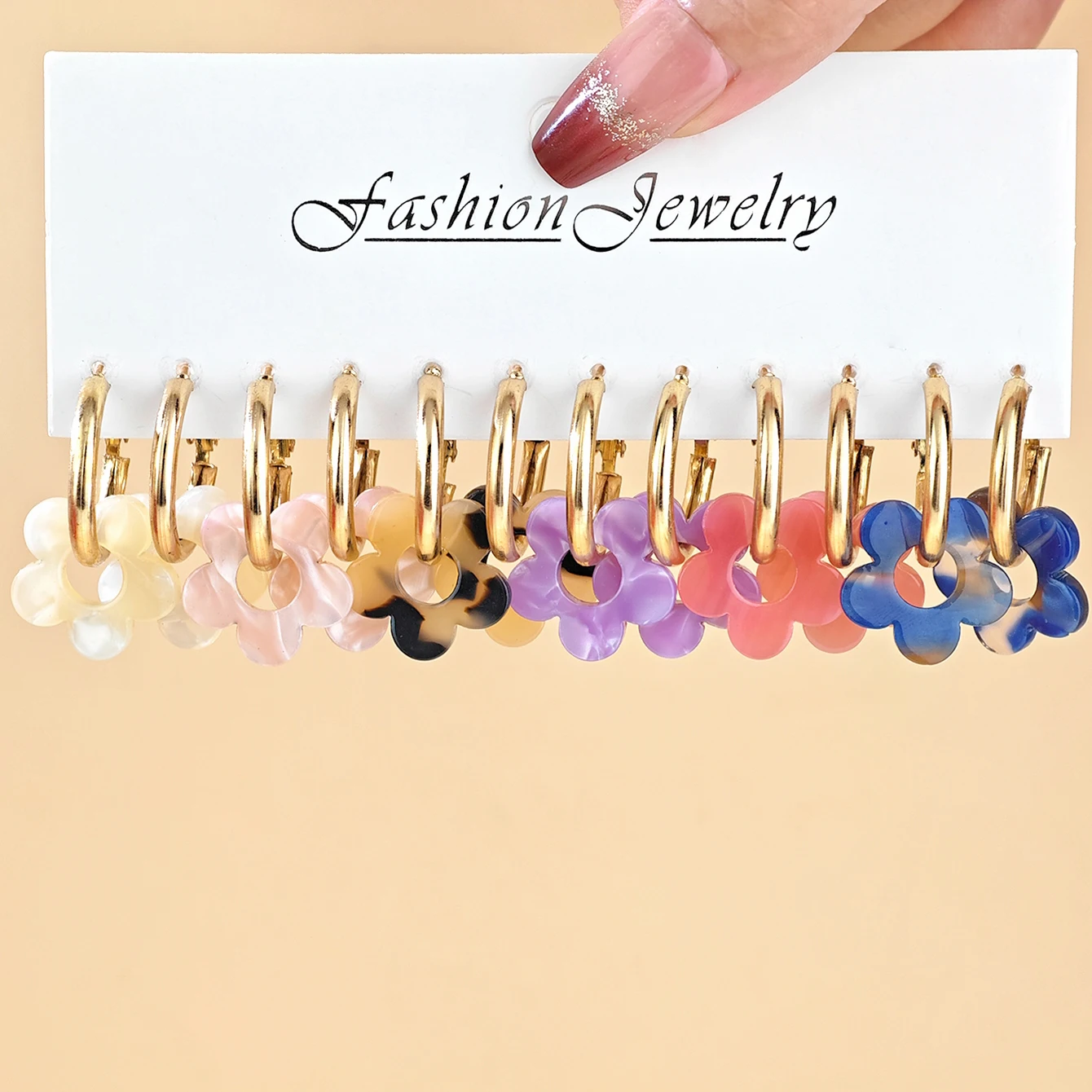 الاتحاد الأوروبي/الولايات المتحدة تصميم الأزياء المتخصصة الملونة الاكريليك خمس بتلات زهرة قلادة القرط مجموعة - أنيقة تنوعا المعادن المرأة القرط هدية #3