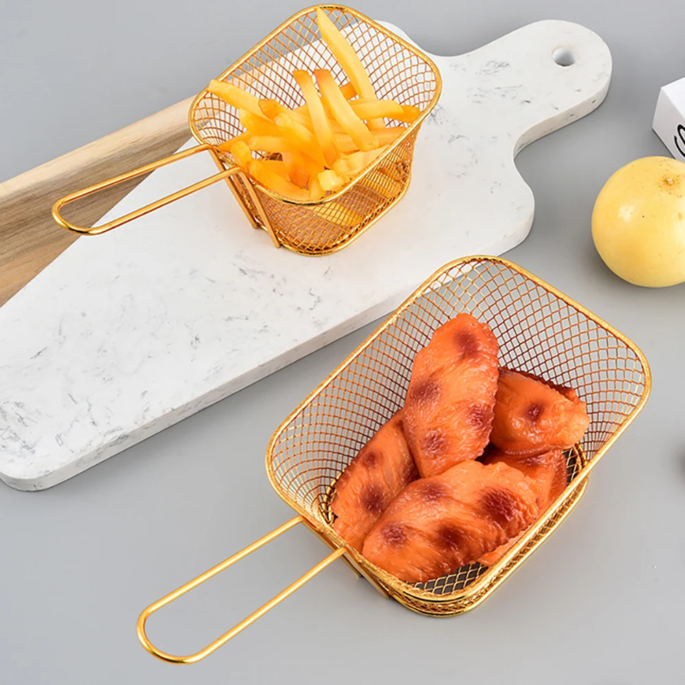 1PC Stainless Steel Frying Basket Multifunctional Mini French Fries Frying Basket Creative Square Oil Separated Frying Basket