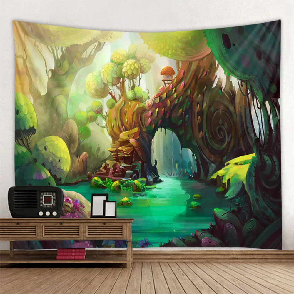 

Cartoon Forest Tapestry Wall Hanging, Hippie Tapestry, Abstract Art Fantasy, Bedroom, Living Room, Kawaii Home Decoration