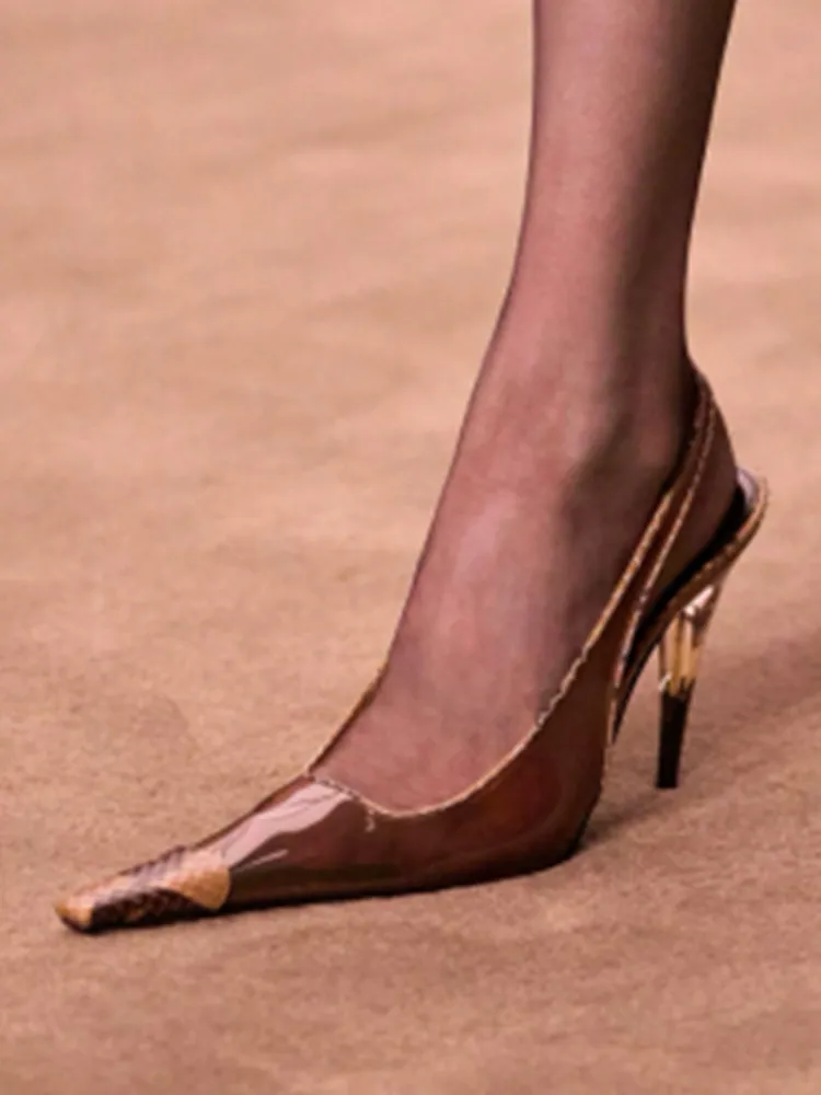 Women's Transparent PVC Square Gold Buckle Slingback Pumps Cutout Metallic Stiletto Heels Pointed Toe Luxury Designer view 6