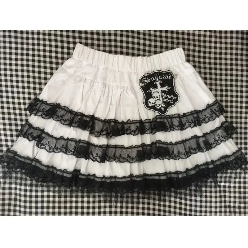 

2025 subculture ghost horse cake skirt black and white with two-dimensional lace three-layer Spice Girl puffy skirt tide