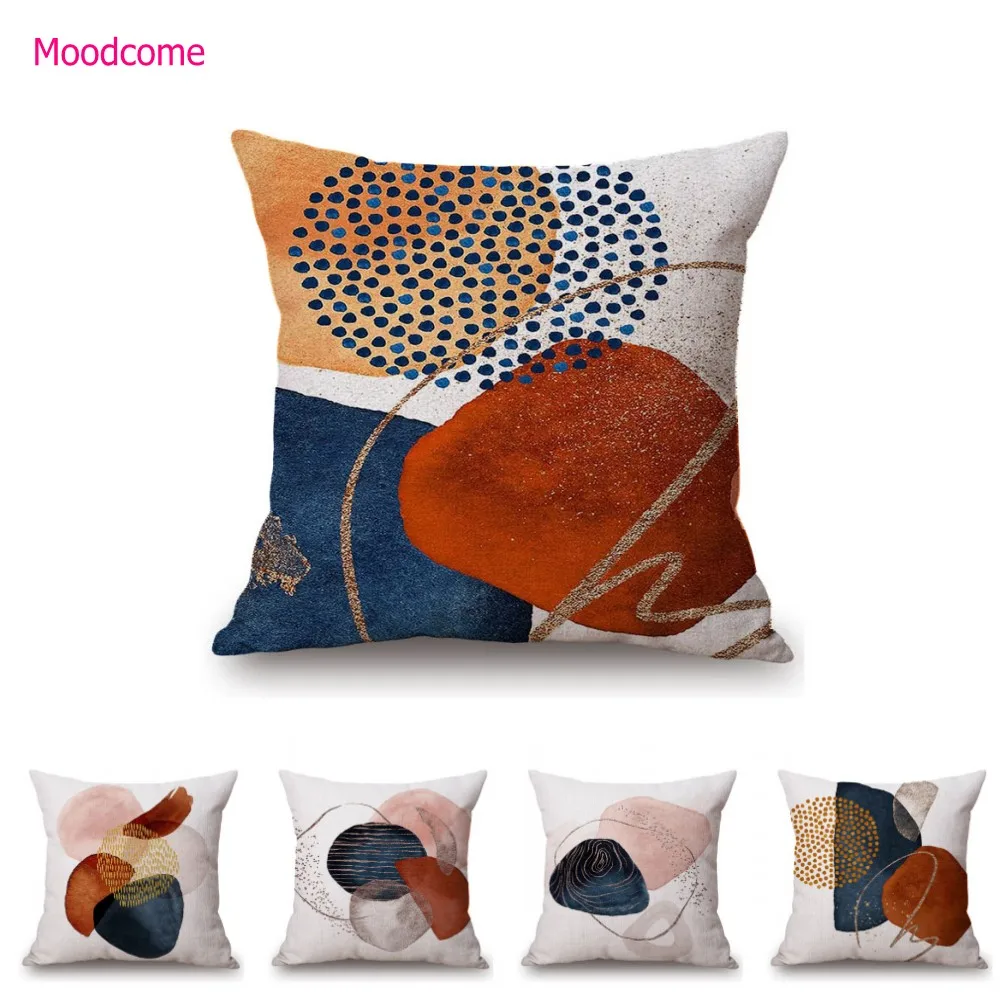 Nordic Abstract Geometric Modern Art Terra Cotta Modern Art Cotton Linen Sofa Throw Pillow Case Home Decorative Cushion Cover