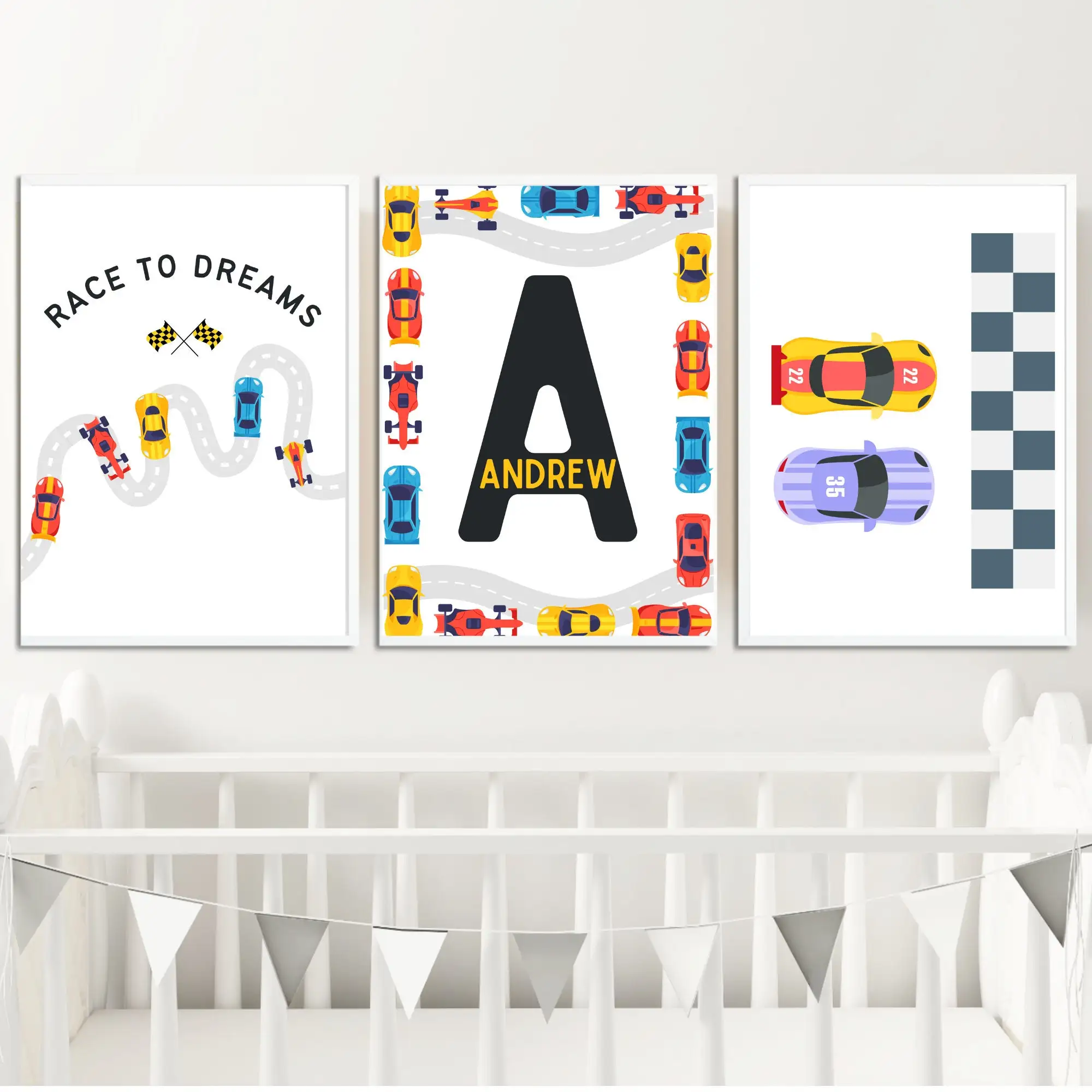 Personalized Name Racing Car Nursery Poster Cars Custom Wall Art Canvas Print Boys Room Decor Sport Car kid Race Car Poster Gift