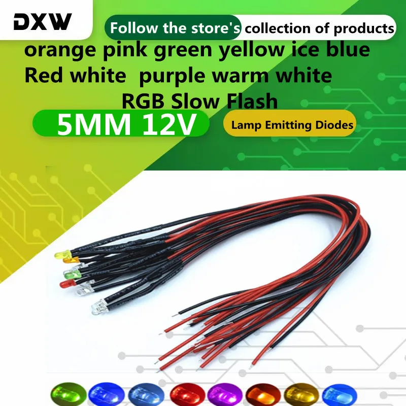10PCS 20cm Pre Wired 5mm Bulb Prewired Emitting Diodes for DIY Home Decoration DC12V