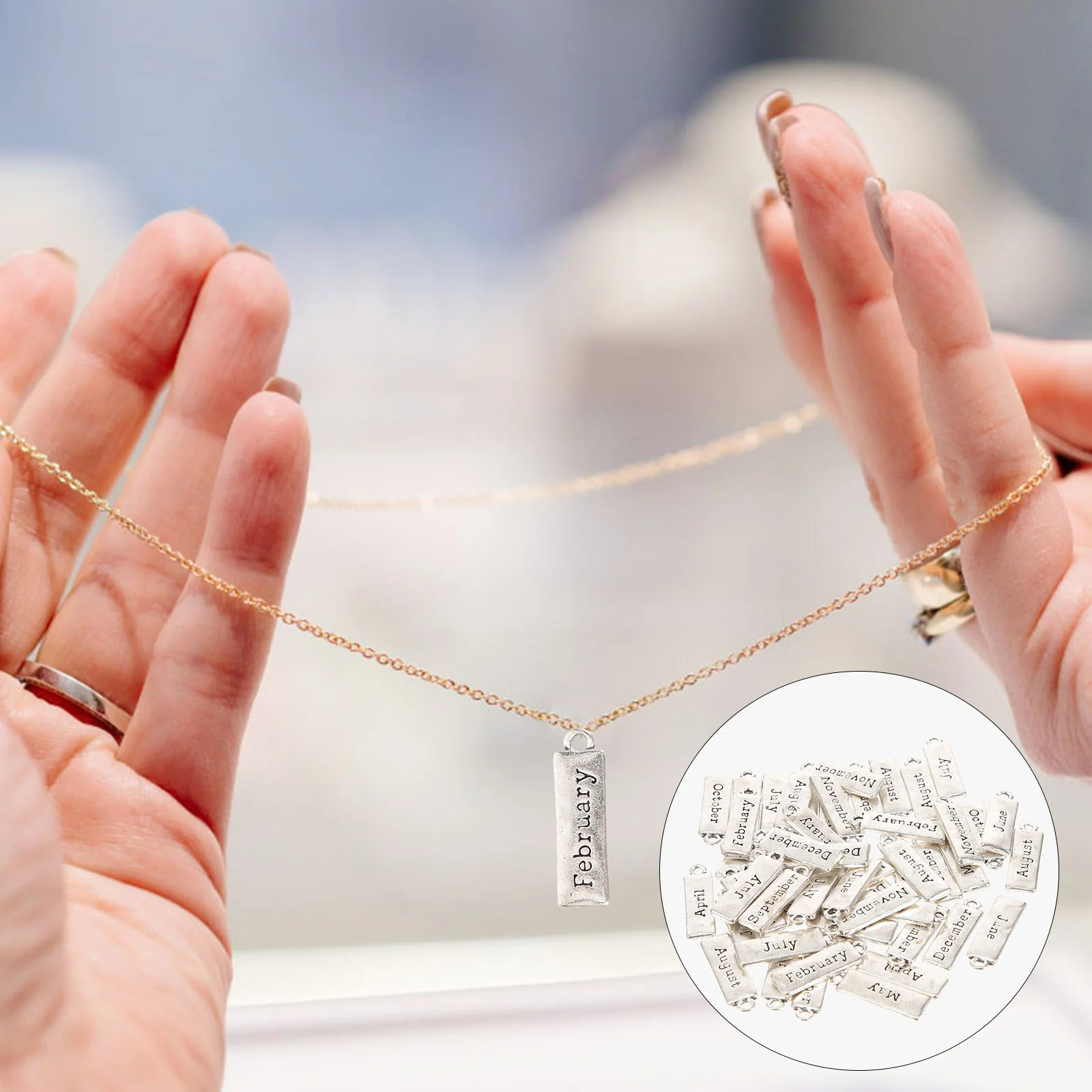 

50 Pcs of The Lid Month Tag Pendant for Jewelry Making Decorative Necklace Pendants Alloy DIY Charms Silver Decors