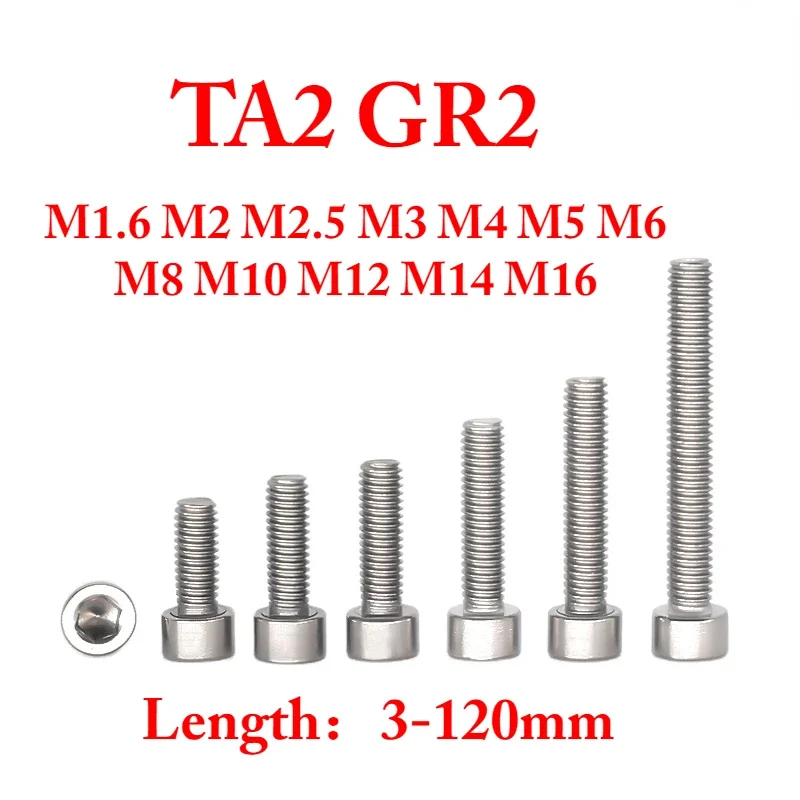 

10PCS M1.6 M2 M2.5 M3 M4 M5 M6 M8 M10 M12 M14 M16 X 3-120mm Length Pure Titanium TA2 GR2 Hex Allen Socket Cap Head Screw Bolt