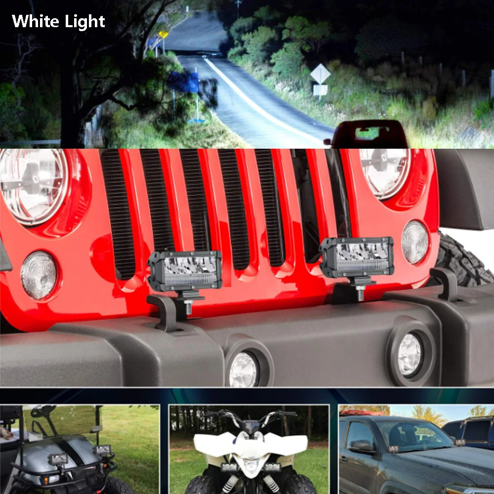 12-80V 2Pcs Car LED Work Light Bar Headlight 5-inch 6000K Waterproof Spotlight Strip Light Lamps Off-road Vehicle Modified