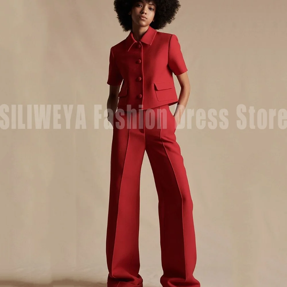 Women Pant Sets Two Piece Set Pants Turn Down Collar Single Breasted Tracksuit Outerwear Ankle Length Straight Pockets Loose