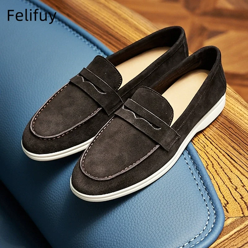 Genuine Leather Men's Slip-On Loafers Cow Suede Casual shoes Lightweight Daily Wear Outdoor Flat Shoes Comfortable Autumn