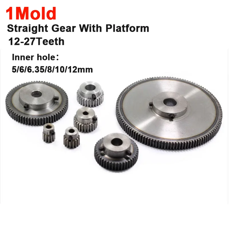 1M 12-27 Teeth Spur Pinion Gear 45# Carbon Steel Smooth Meshing No Loosening Not Easy To Break Step Bore Gear Wheel Drive Parts