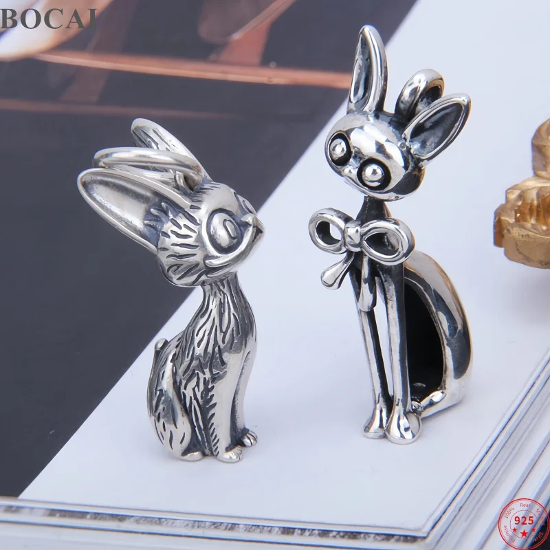 

BOCAI New S925 Sterling Silver Pendants Stud Earrings for Men Women Antique Cute Cat Couple Charm Ear Stud Fine Choice Jewelry