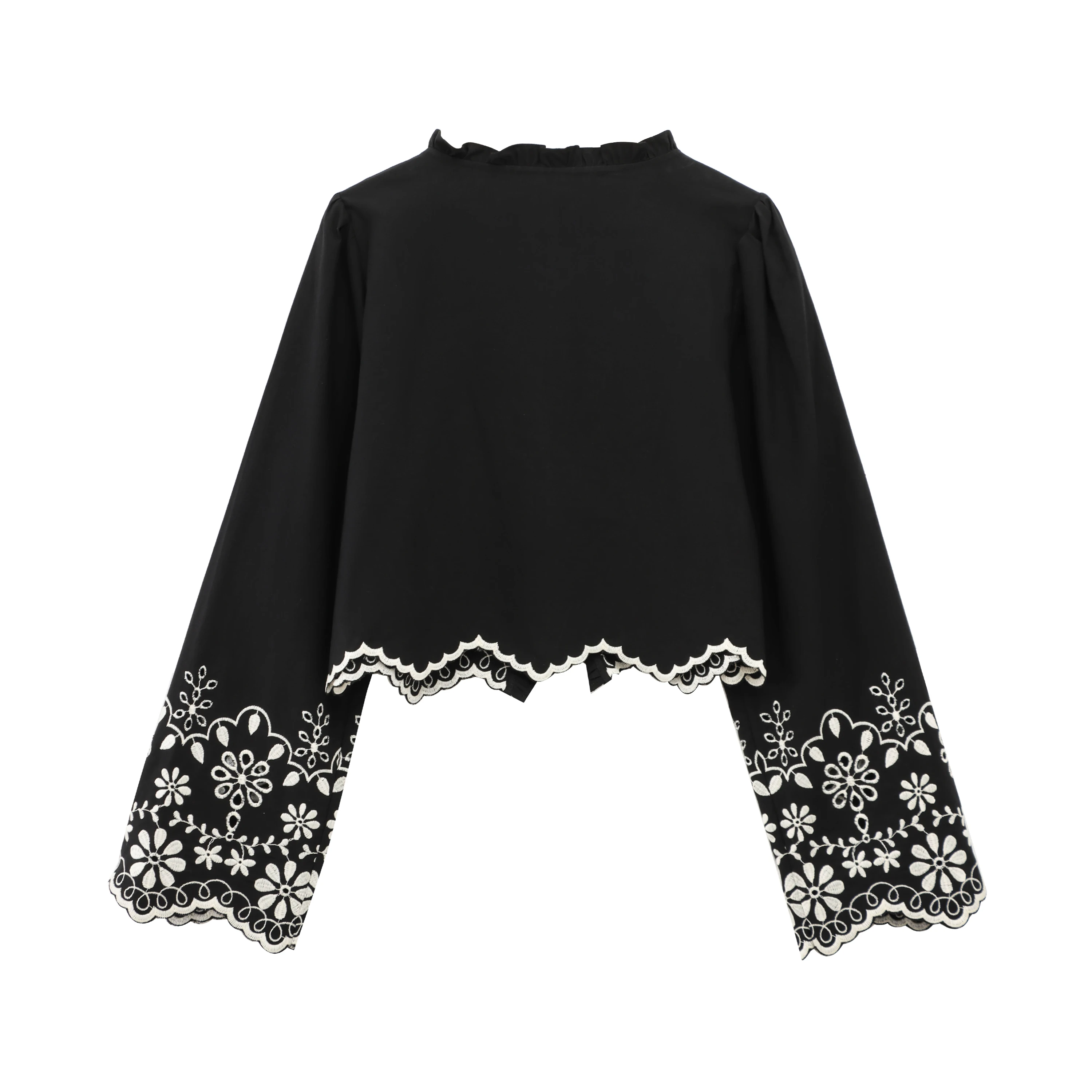 Blusa de Aodón para Mujer JNLEAOG, Diseño Calado Bordado, Estilo Otoñal, Cuello en V, Manga Larga, Corta, Tela de Poliéster