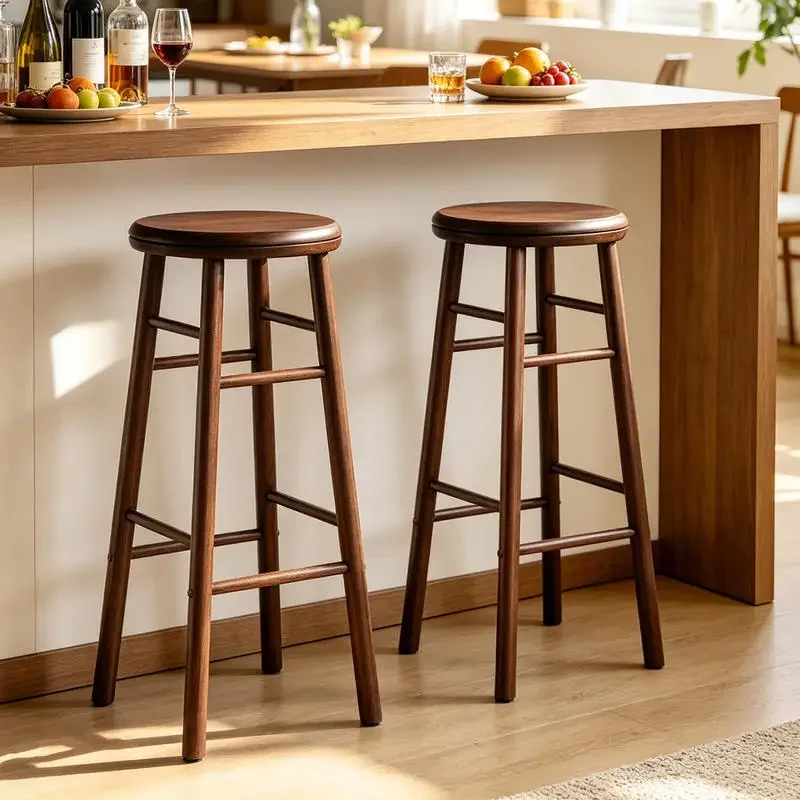 

29" Swivel Bar Stools Set of 2 with Footrests & Crossbars-Walnut