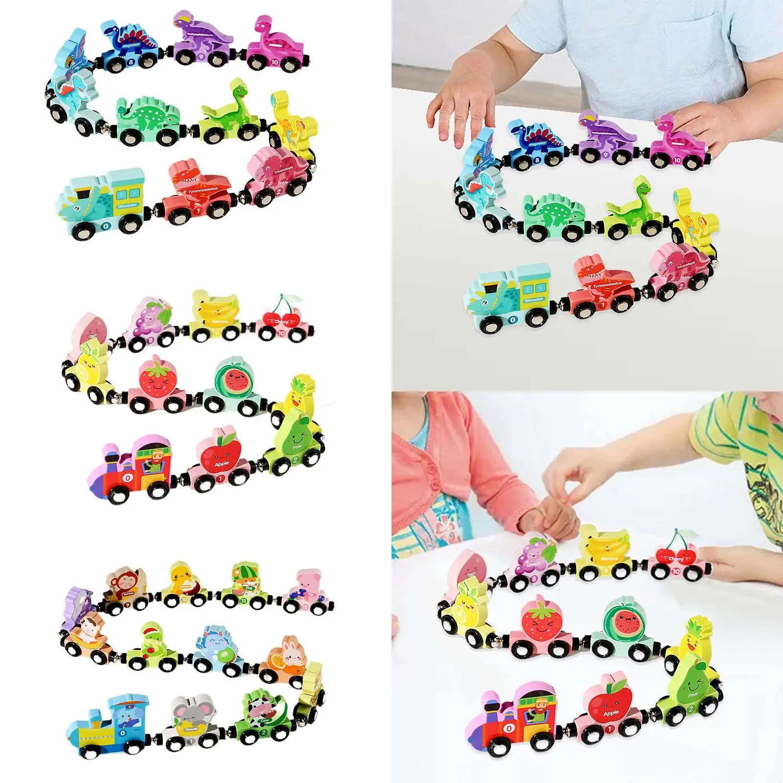 

Magnetic Wooden Train Set Portable Vehicles Educational Learning Toys for Girls Boys Toddlers Kids Age 2 3 4 5 Birthday Gifts