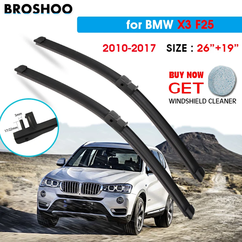 

Car Wiper Blade For BMW X3 F25 26"+19" 2010-2017 Auto Windscreen Windshield Wipers Blades Window Wash Fit Side Pin Arms