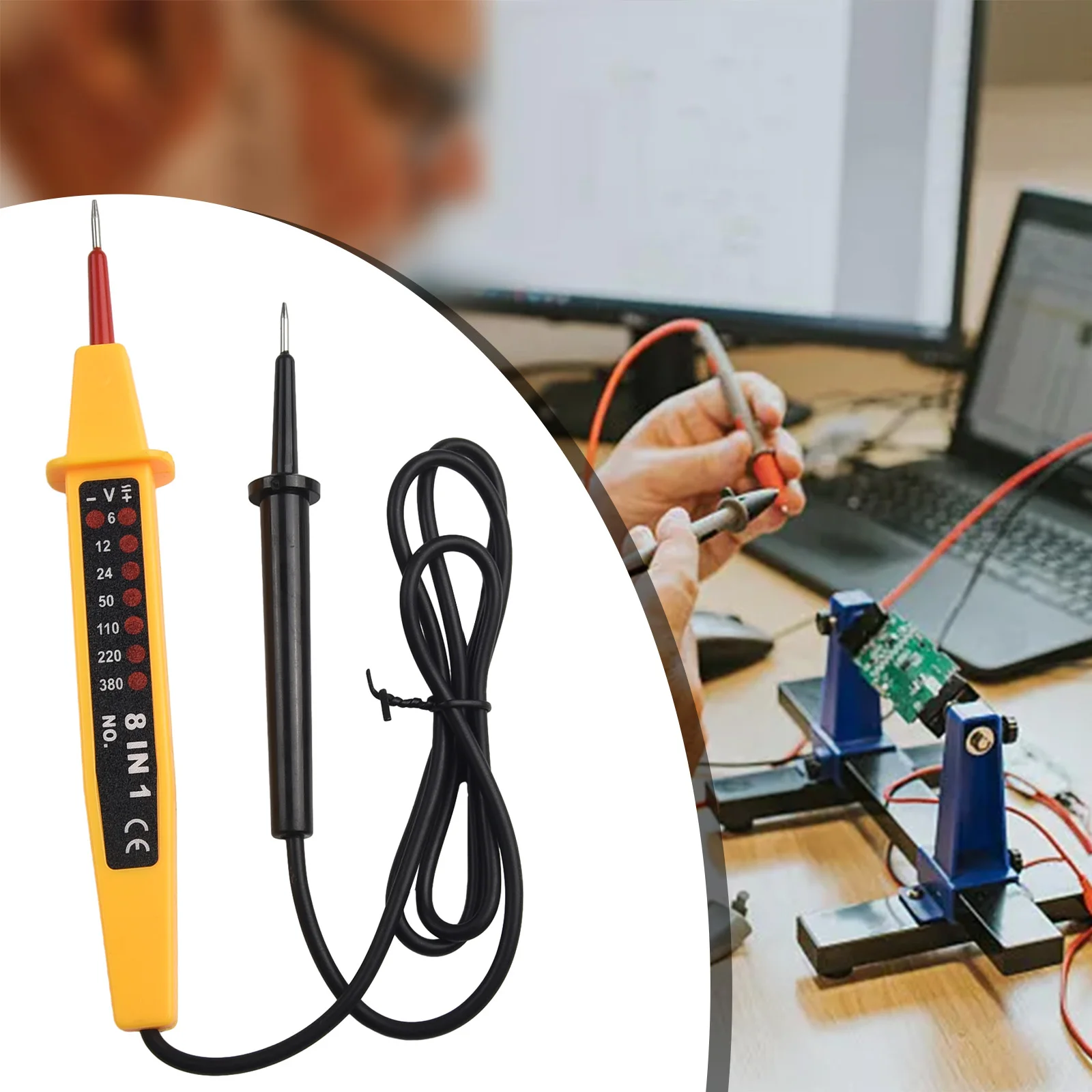 8 In1 Voltage Tester Voltage Tester 110 - 220 - 380VAC 6-12 - 24 - 50VDC 148 17 26mm 50 - 500Hz Dimensions Display Elements