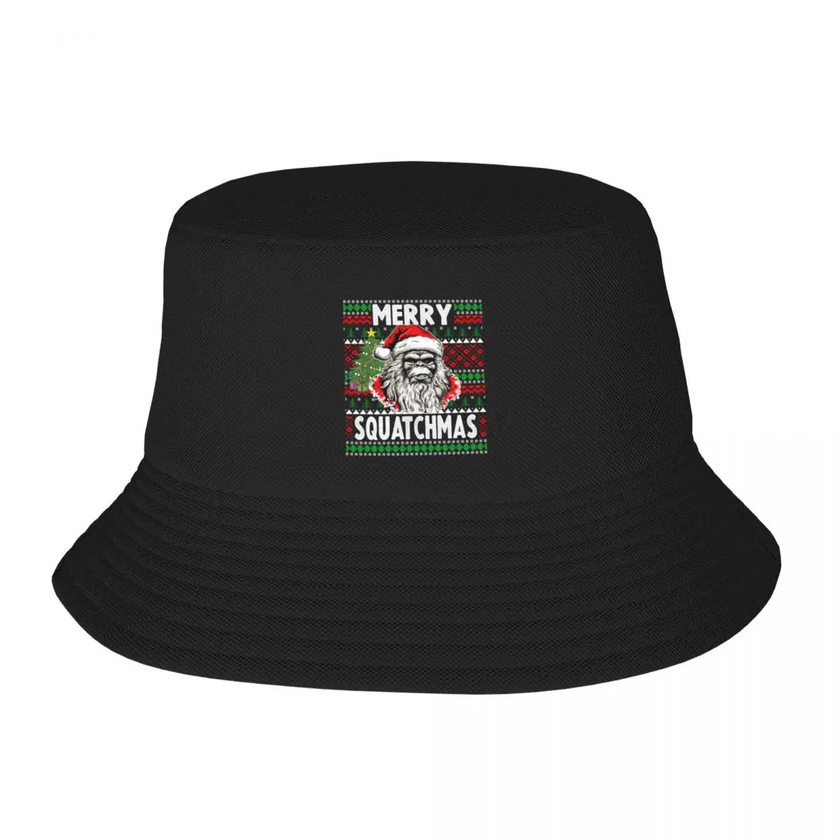 

Bigfoot Christmas with Santa Hat Funny Xmas Sasquatch Bucket Hat dad hat Rugby Trucker Cap Caps For Men Women's