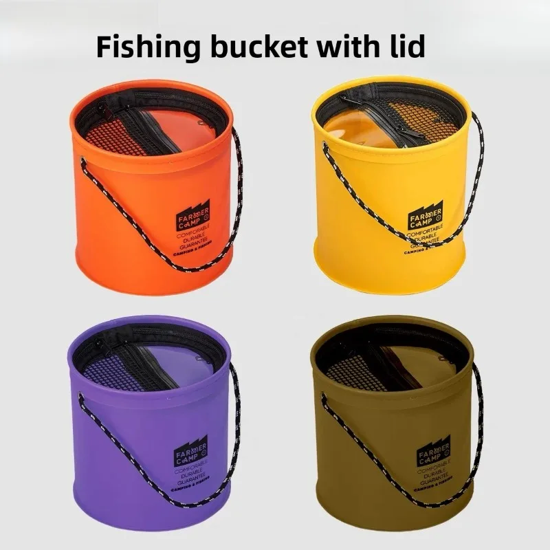 

Folding Fishing Bucket with Lid Portable Collapsible Water Container for Camping Outdoor Activities Fishing Accessories