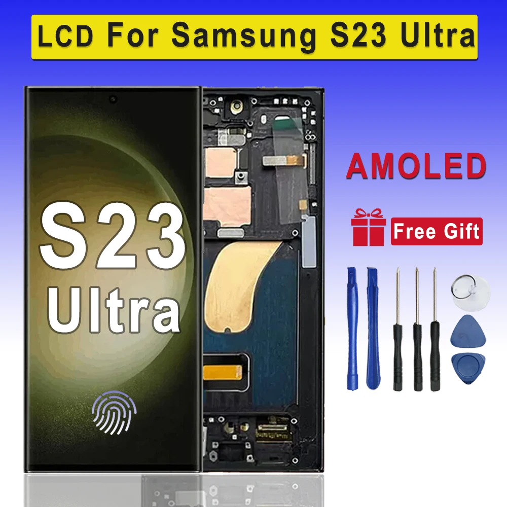 SUPER AMOLED Display For Samsung S23 Ultra LCD Touch Screen Digitizer Assembly Replace Parts Fingerprint Recognition and S-Pen