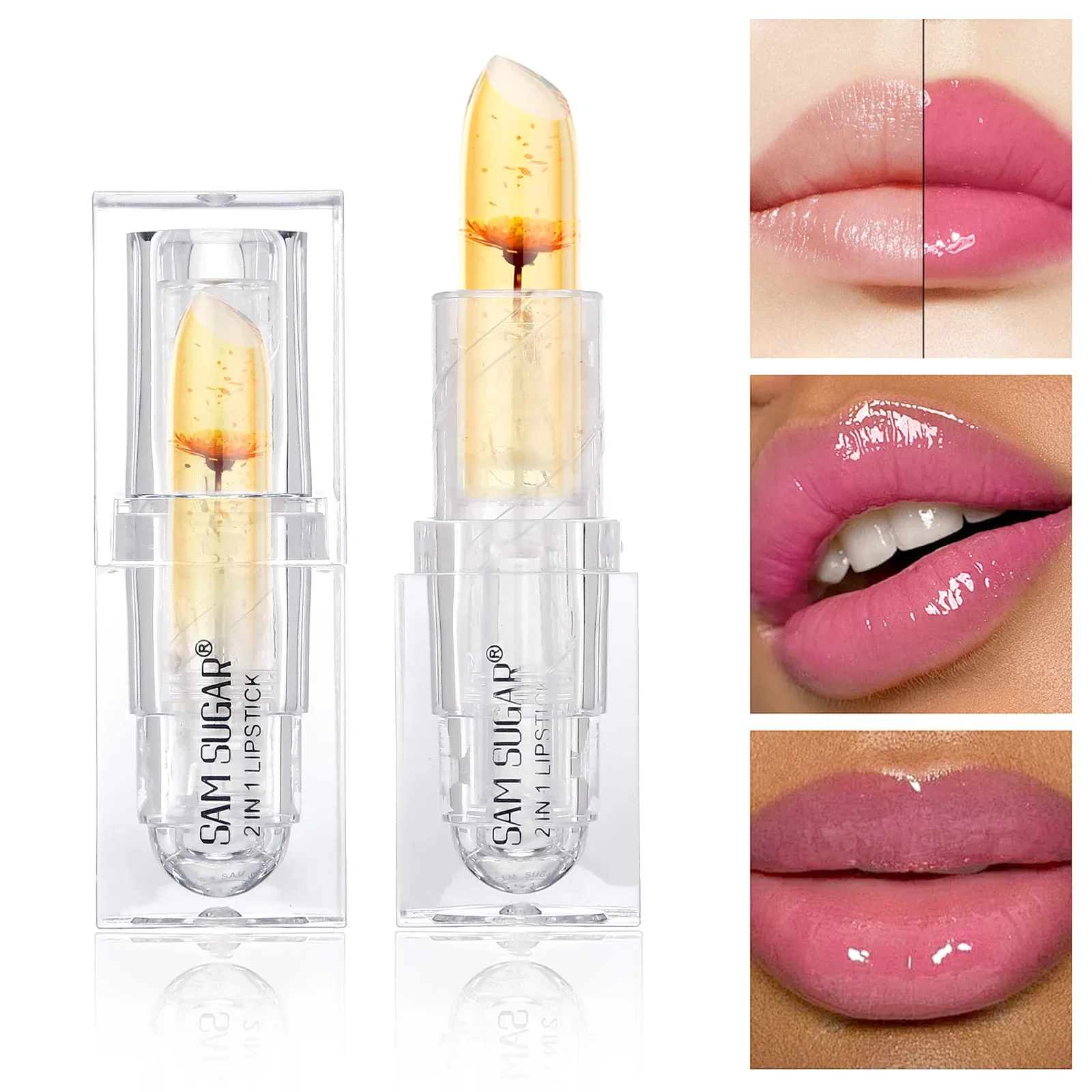 Lápiz labial que cambia de temperatura de lámina dorada, bálsamo labial transparente hidratante de larga duración, nutre los labios, fácil cambio de Color