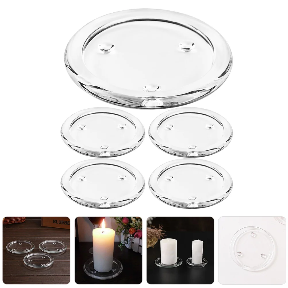 

5Pcs Glass Plates Round Pillar Holder Trays Decorative Small Coasters for Home Wedding Banquet Relaxing Atmosphere
