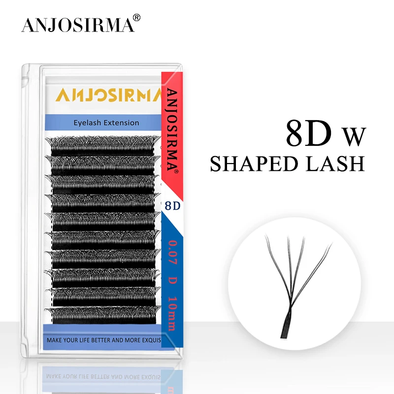 ANJOSIRMA-extensiones de pestañas naturales suaves, doble capa, forma 4D W, prefabricadas, 0,07 C D DD 8D, 8-15mm