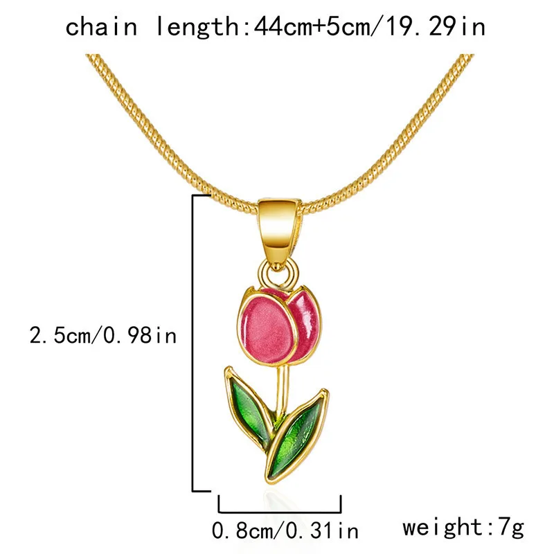 Vintage elegante Emaille-Halskette mit Tulpenblüten-Anhänger für Damen, modische Accessoires für junge Persönlichkeiten, Schlüsselbeinkette, Choker. – Detail 15